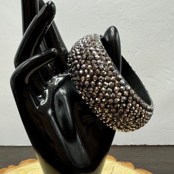 Bling Wide Bangle Bracelet Grey Faceted Stones - Picture 4 of 4